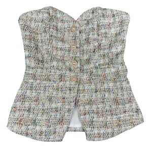Shein Strapless Tweed Top Womens Size 4 Multicolor Button Front Peplum Corset